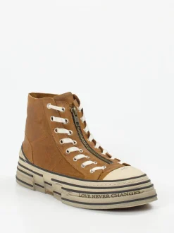 Rebecca White – High-Top Sneaker aus Veloursleder cognac