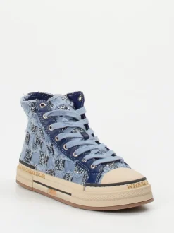 Rebecca White – High-Top Sneaker aus Denim-Textil blau