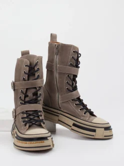 Rebecca White – High-Top-Boots aus Veloursleder Taupe