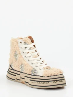 Rebecca White – High-Top-Sneaker aus Textil in Beige