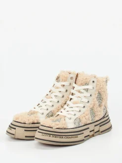 Rebecca White – High-Top-Sneaker aus Textil in Beige