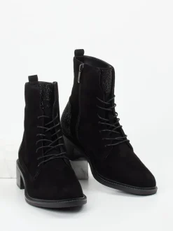 Regarde Le Ciel – Schnürstiefelette aus Veloursleder schwarz
