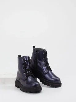 Richter – Schnürboots aus Metallic-Leder Dunkelblau