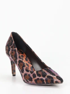 Rise – Pumps aus Textil mit Leoprint-Strassbesatz