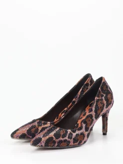 Rise – Pumps aus Textil mit Leoprint-Strassbesatz