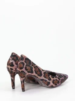 Rise – Pumps aus Textil mit Leoprint-Strassbesatz