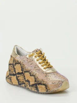 Rise – Sneaker aus Metallicleder mit Strass in Gold