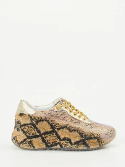 Rise – Sneaker aus Metallicleder mit Strass in Gold
