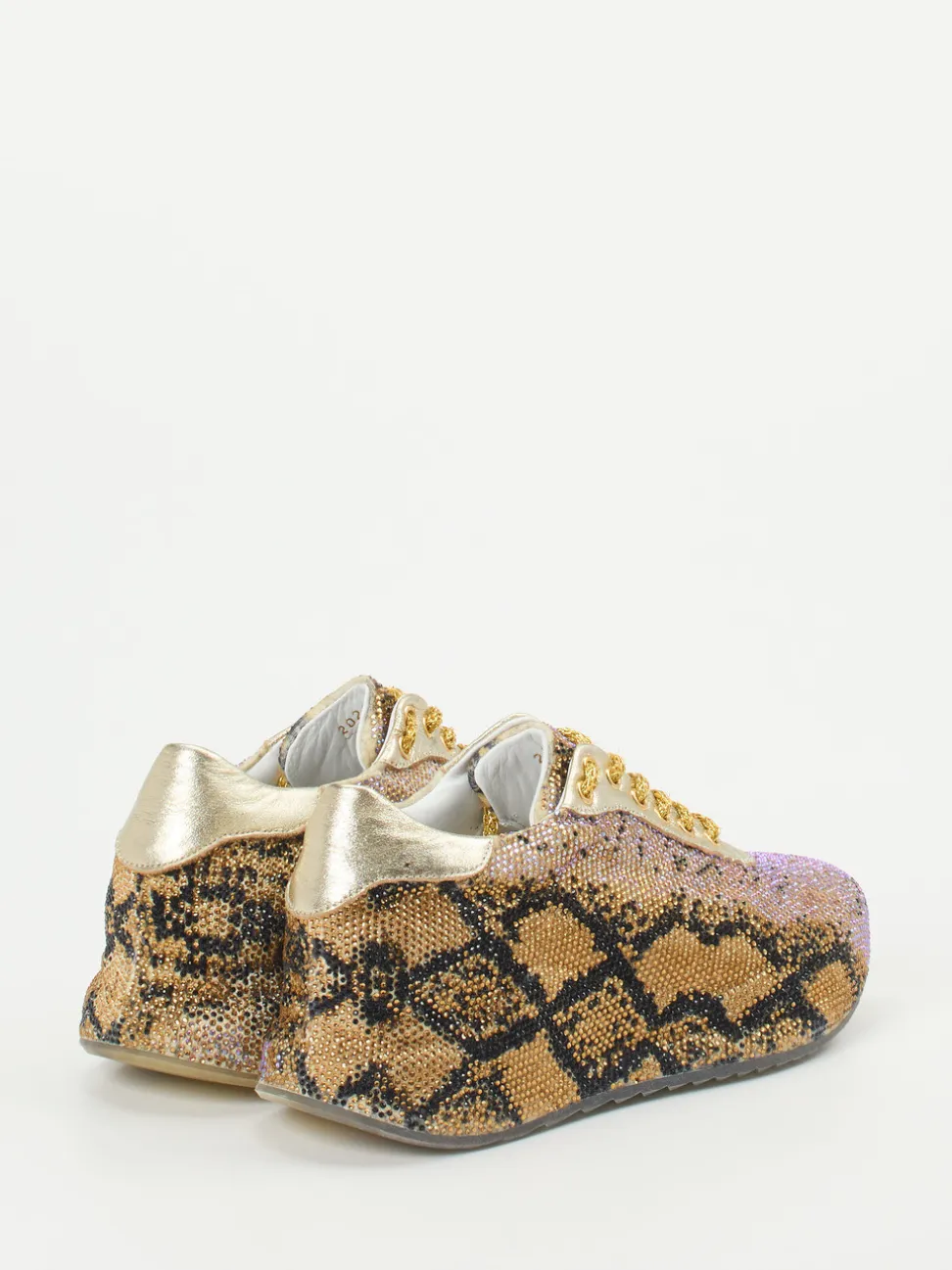 Rise – Sneaker aus Metallicleder mit Strass in Gold