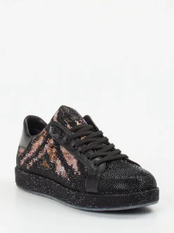 Rise – Sneaker aus Metallic mit Strass und Animal-Print
