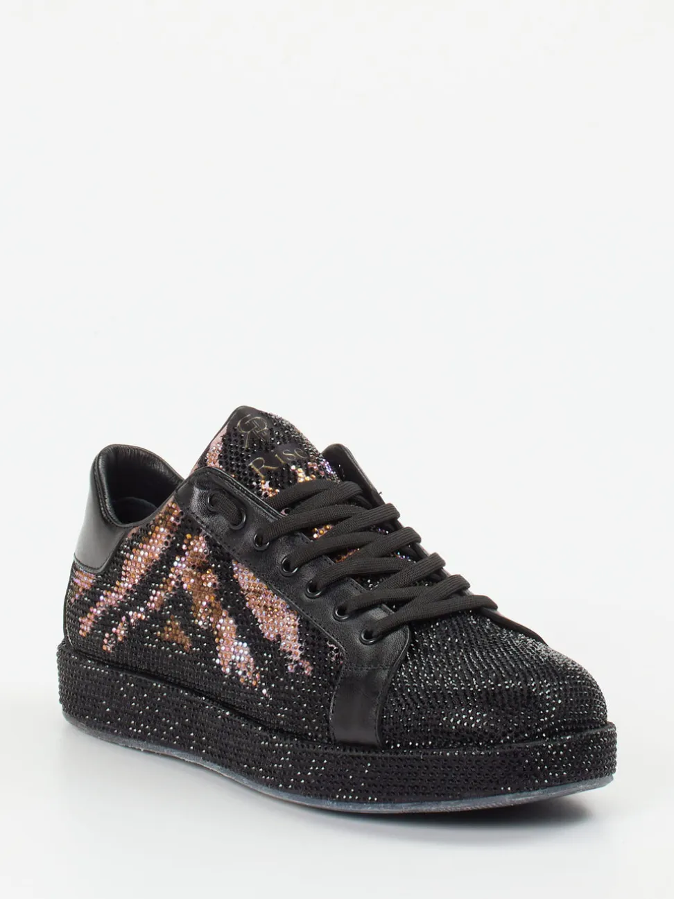 Rise – Sneaker aus Metallic mit Strass und Animal-Print