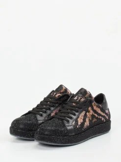 Rise – Sneaker aus Metallic mit Strass und Animal-Print