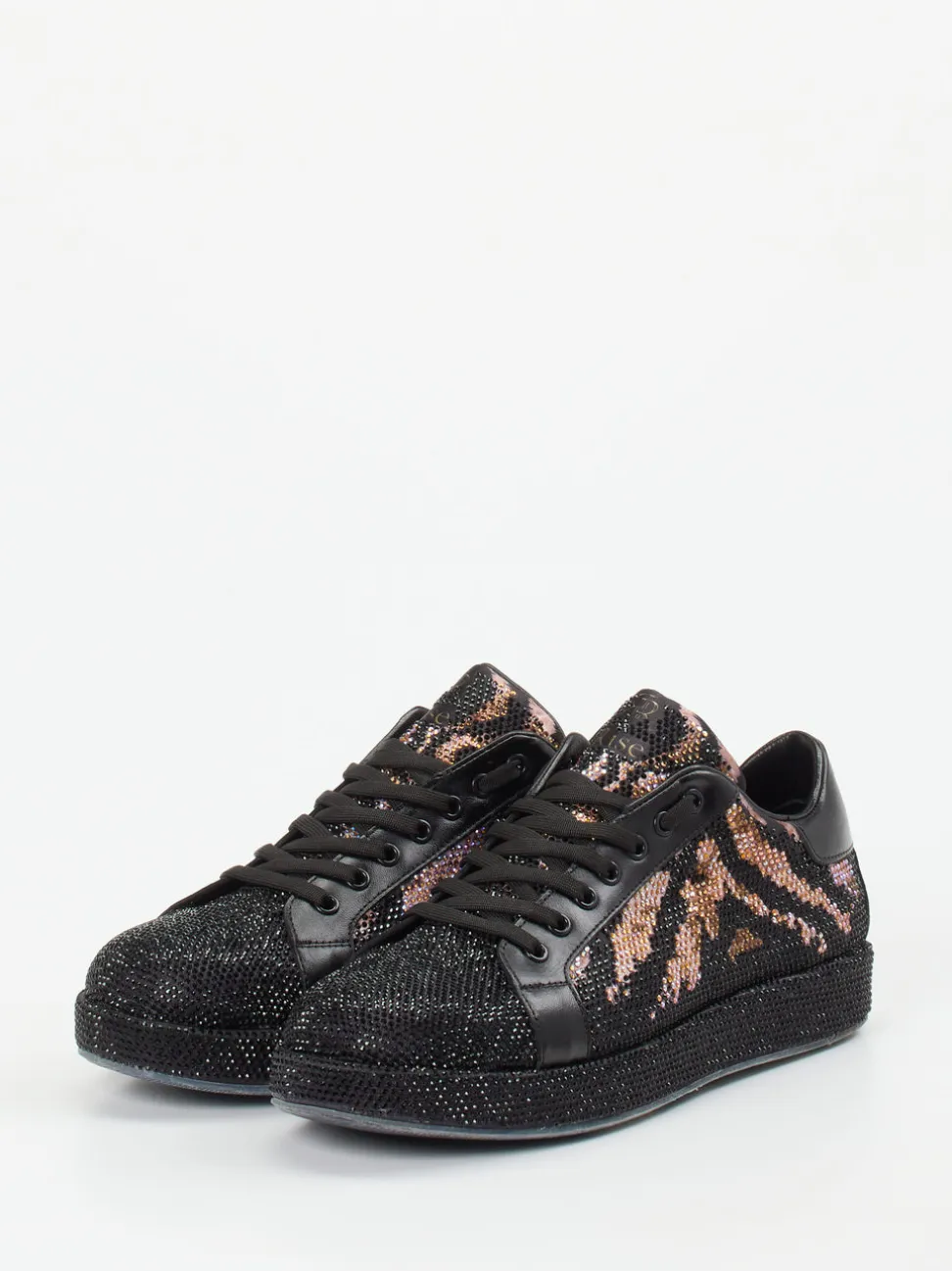 Rise – Sneaker aus Metallic mit Strass und Animal-Print