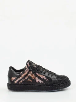 Rise – Sneaker aus Metallic mit Strass und Animal-Print