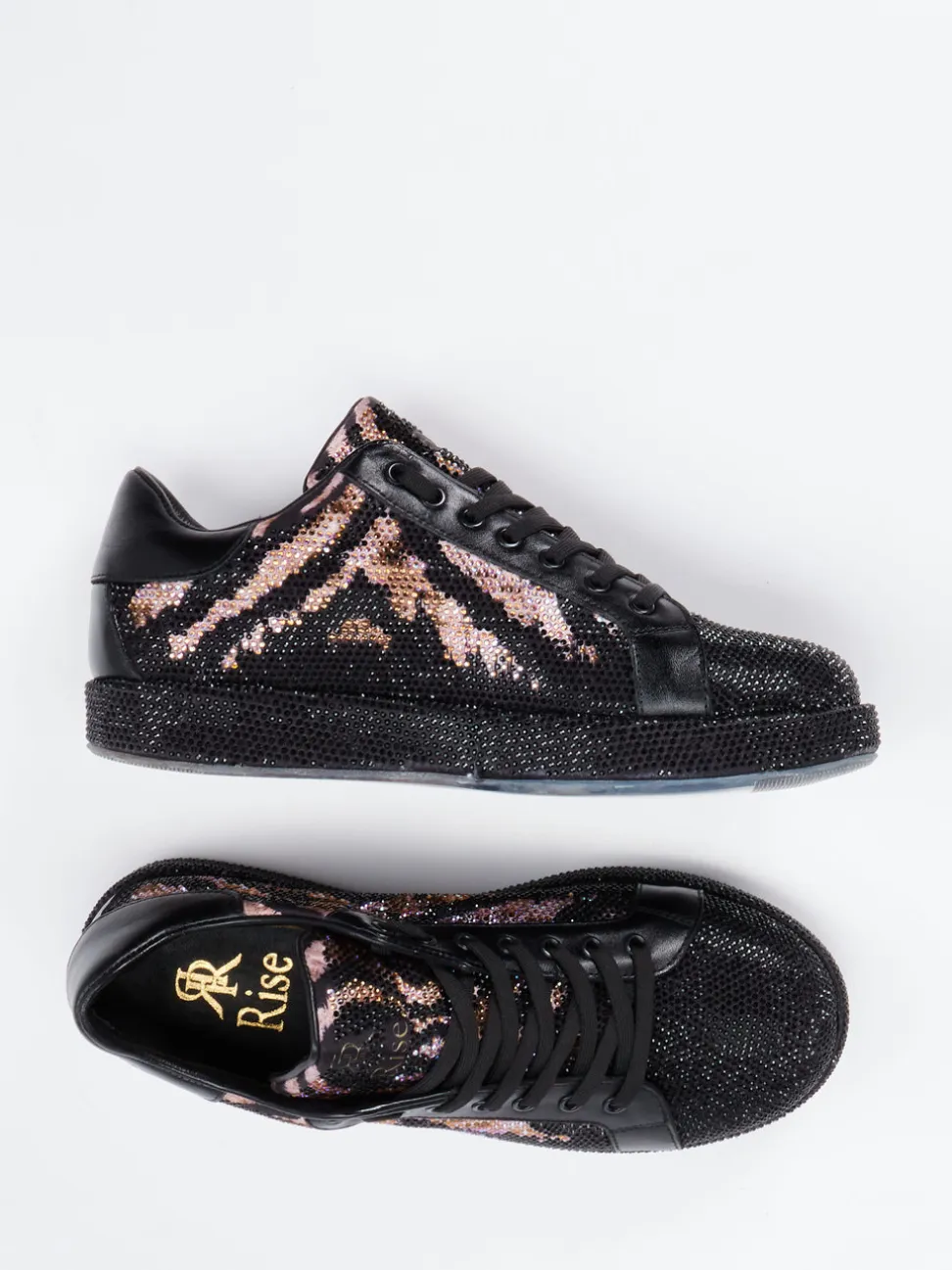 Rise – Sneaker aus Metallic mit Strass und Animal-Print