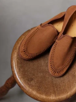 Rivieras – Mokassin-Slipper aus Veloursleder braun