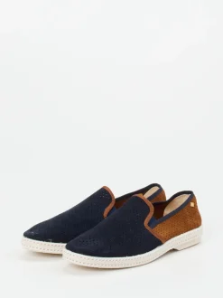 Rivieras – Slipper aus Veloursleder Dunkelblau