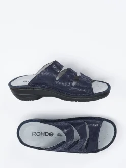 Rohde – Komfort-Pantoletten aus geprägtem Leder Blau