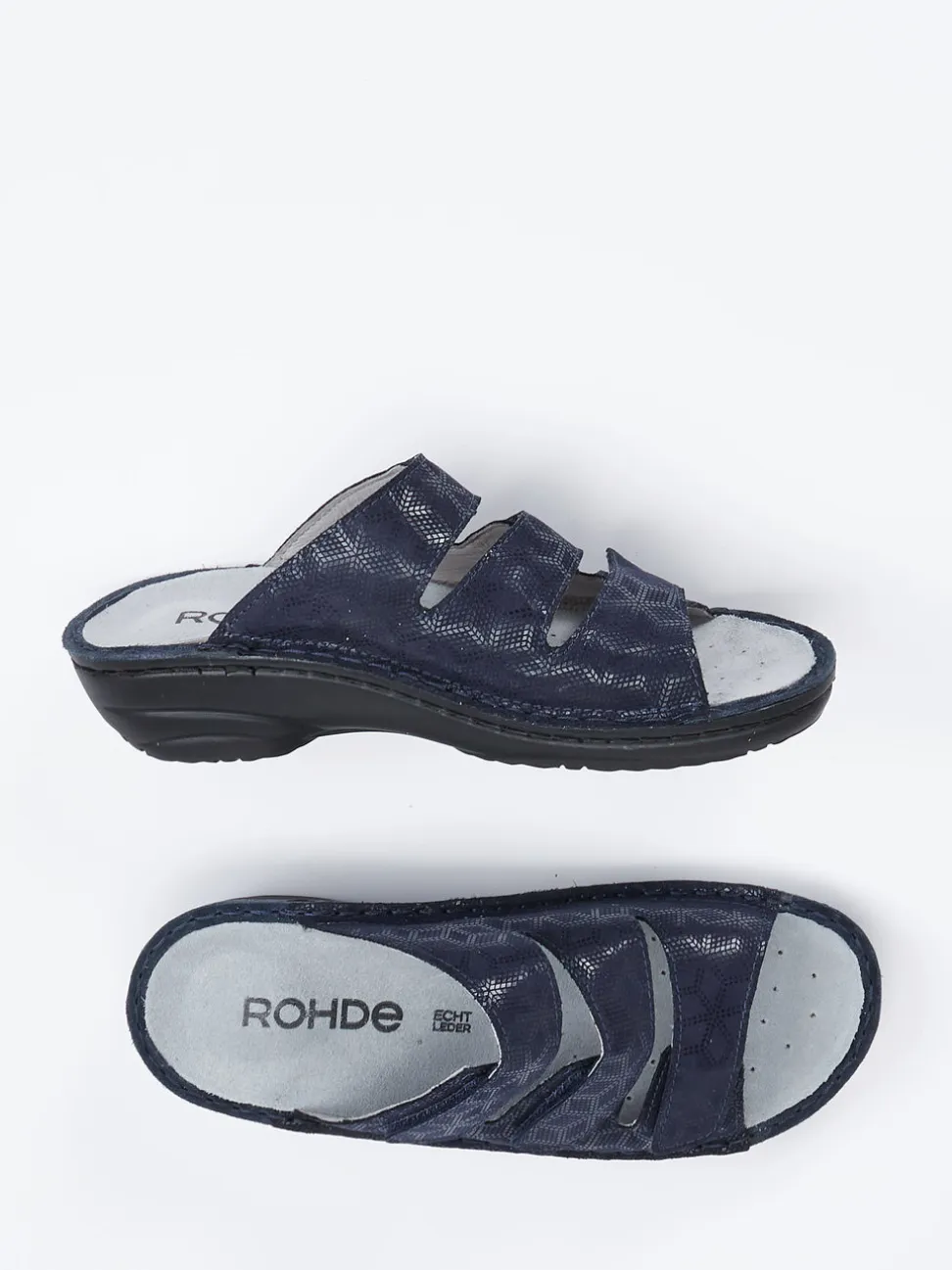 Rohde – Komfort-Pantoletten aus geprägtem Leder Blau