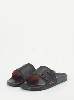 Santoni – Badeslipper aus Gummi in Schwarz