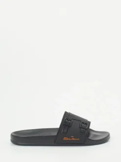 Santoni – Badeslipper aus Gummi in Schwarz