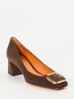 Santoni – Blockabsatz-Pumps aus Veloursleder Braun
