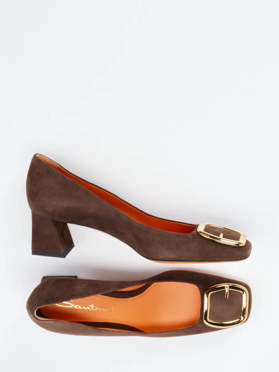 Santoni – Blockabsatz-Pumps aus Veloursleder Braun