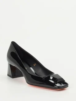 Santoni – Blockabsatz-Pumps aus Lackleder Schwarz