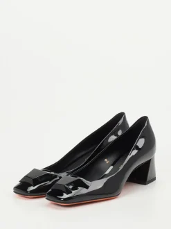 Santoni – Blockabsatz-Pumps aus Lackleder Schwarz