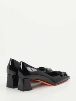 Santoni – Blockabsatz-Pumps aus Lackleder Schwarz