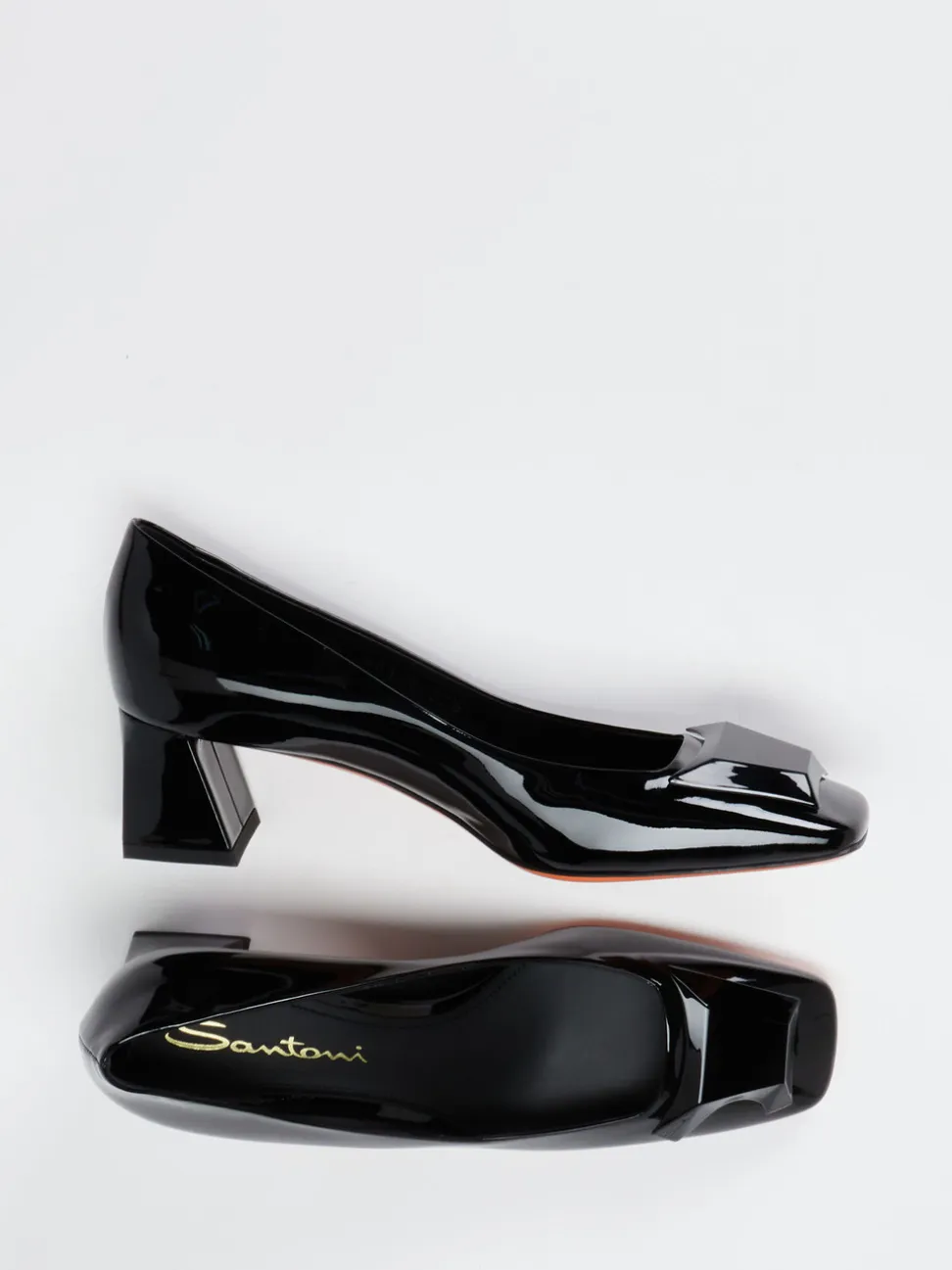 Santoni – Blockabsatz-Pumps aus Lackleder Schwarz