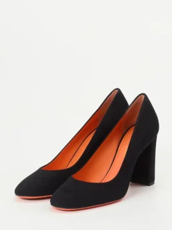 Santoni – Blockabsatz-Pumps aus Veloursleder Schwarz