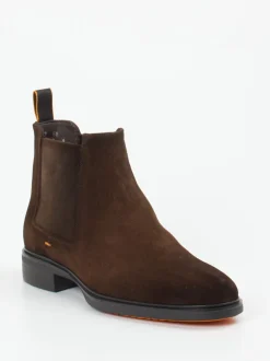Santoni – Chelsea Boots aus Veloursleder Dunkelbraun