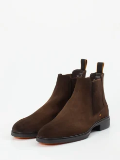 Santoni – Chelsea Boots aus Veloursleder Dunkelbraun