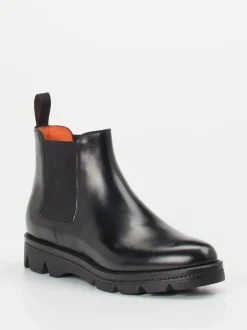 Santoni – Chelsea Boots aus Hochglanzleder schwarz