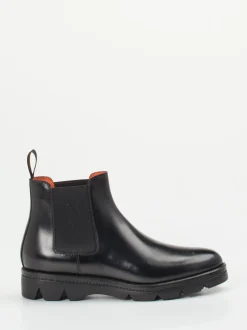 Santoni – Chelsea Boots aus Hochglanzleder schwarz