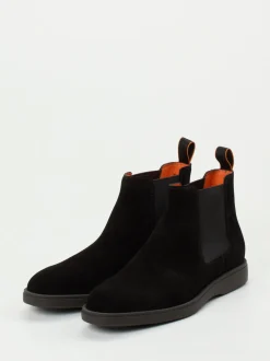 Santoni – Chelsea Boots aus Veloursleder schwarz