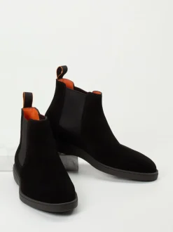 Santoni – Chelsea Boots aus Veloursleder schwarz