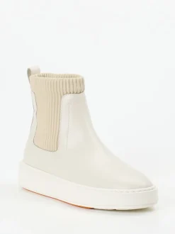Santoni – Chelsea Stiefelette aus Kalbleder cremeweiß