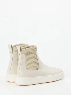 Santoni – Chelsea Stiefelette aus Kalbleder cremeweiß