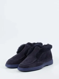 Santoni – Hausschuh aus Veloursleder in Dunkelblau
