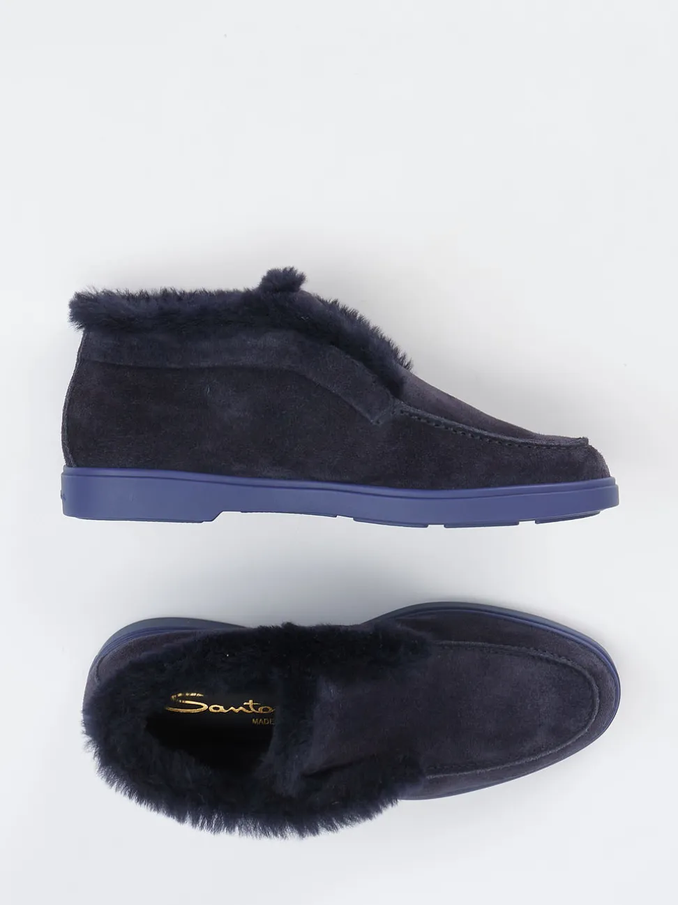 Santoni – Hausschuh aus Veloursleder in Dunkelblau
