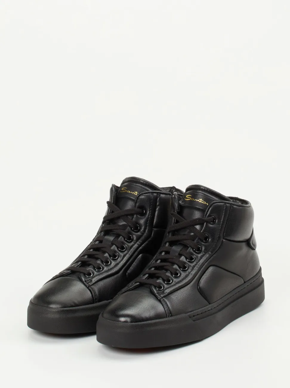Santoni – High-Top Sneaker aus Lammleder Schwarz
