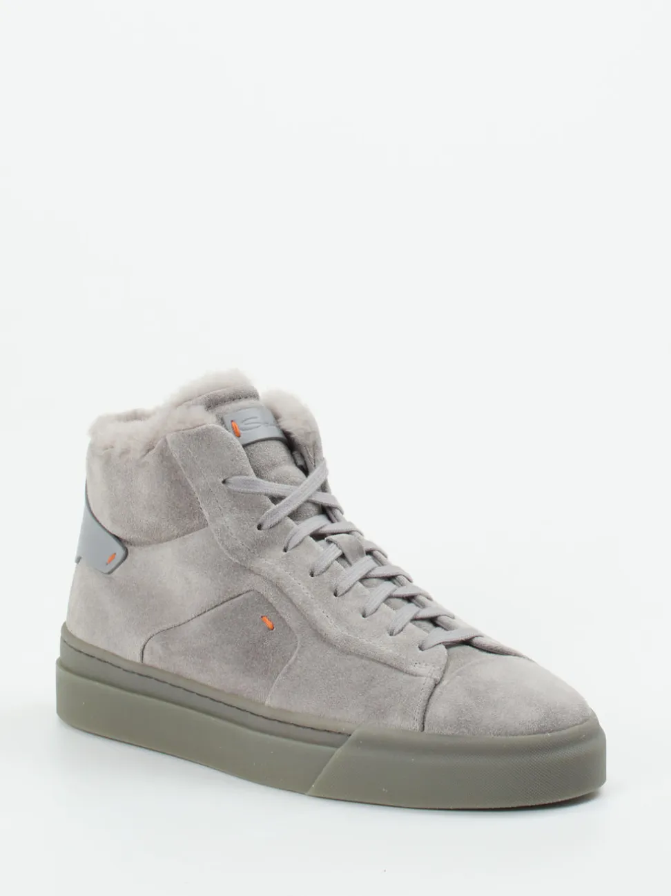 Santoni – High-Top Sneaker aus Veloursleder steingrau