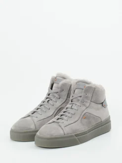 Santoni – High-Top Sneaker aus Veloursleder steingrau