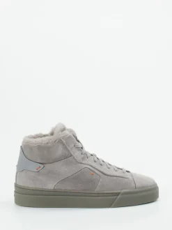 Santoni – High-Top Sneaker aus Veloursleder steingrau