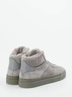 Santoni – High-Top Sneaker aus Veloursleder steingrau
