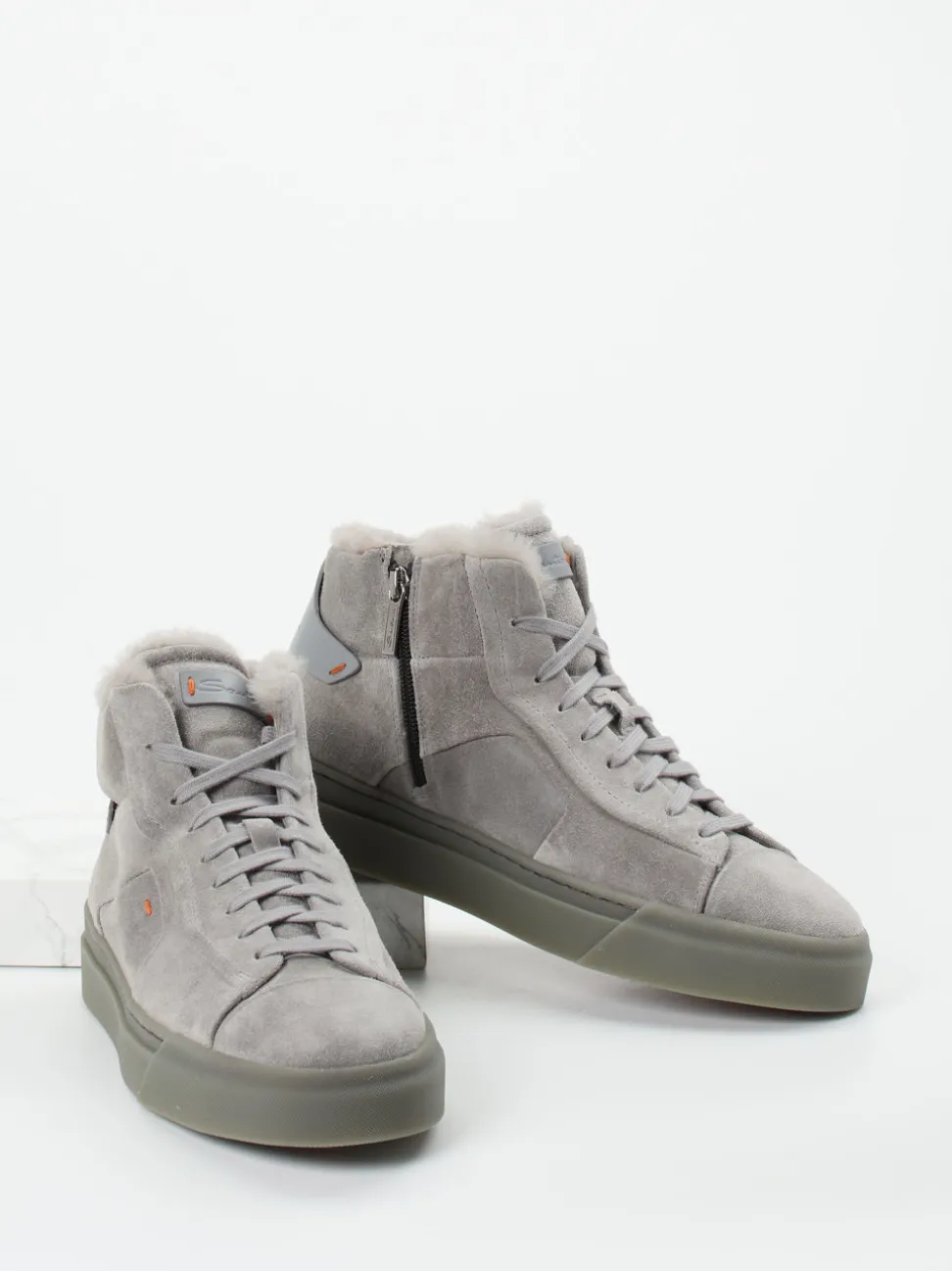 Santoni – High-Top Sneaker aus Veloursleder steingrau