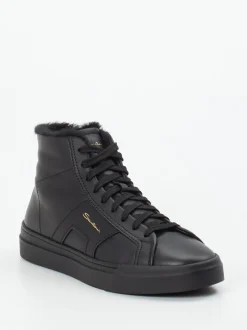 Santoni – High-Top Sneaker aus Kalbleder schwarz