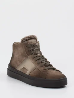 Santoni – High-Top-Sneaker aus Veloursleder braun